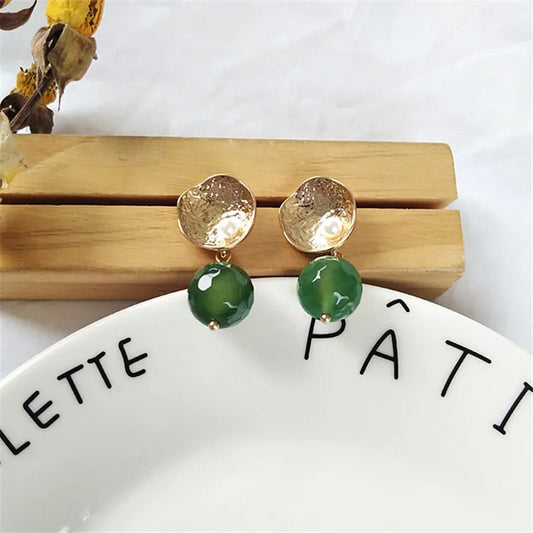 Vintage Gold & Green Ball Stud Earrings-Ariette Jewelry