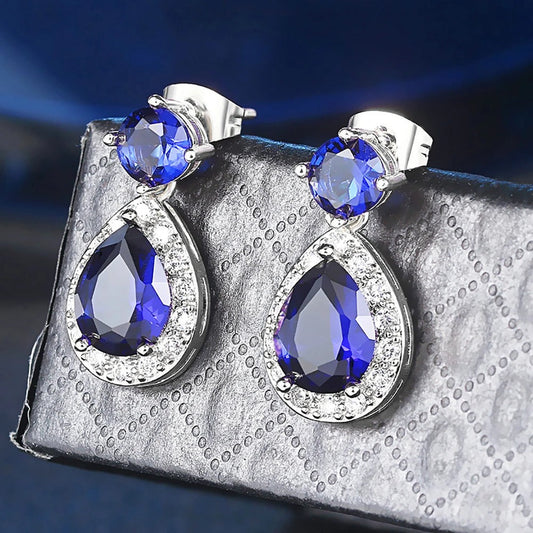 Vintage Blue Gemstone & Radiant White Stone Earrings-Ariette Jewelry
