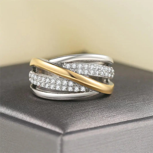Vintage Silver & Gold Intertwined Diamond Ring-Ariette Jewelry