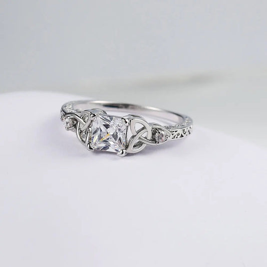 Silver Center Square Gem Knot Design Ring-Ariette Jewelry