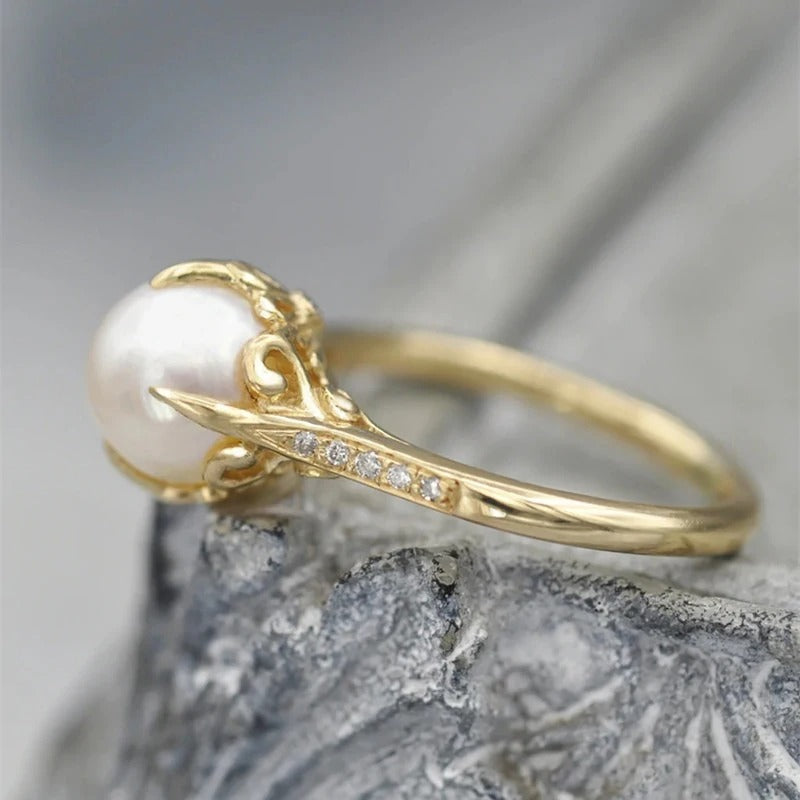 Vintage Gold Pearl Centerpiece Ring-Ariette Jewelry