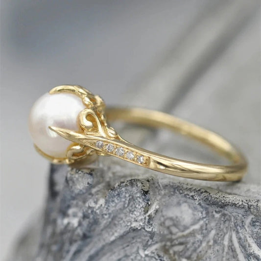 Vintage Gold Pearl Centerpiece Ring-Ariette Jewelry