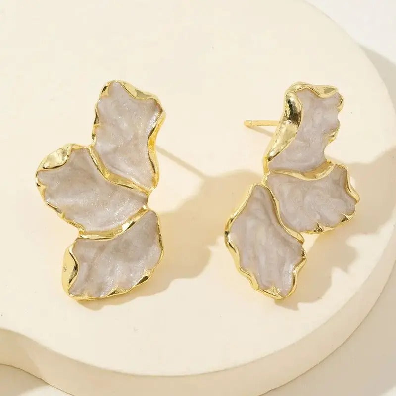 Vintage Gold Floral Marble Earrings-Ariette Jewelry