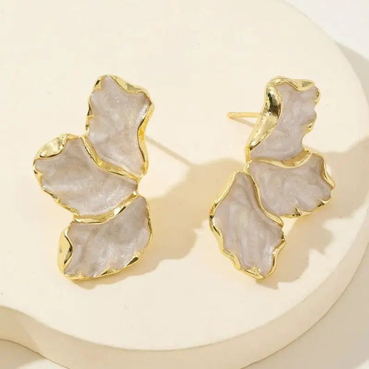 Vintage Gold Floral Marble Earrings-Ariette Jewelry