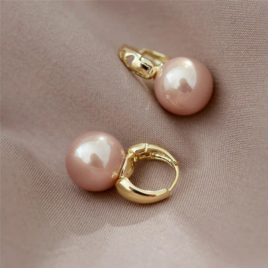 Vintage Gold Pink Pearl Earrings-Ariette Jewelry