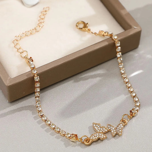Classic Gold Crystal-Studded Butterfly Link Bracelet-Ariette Jewelry