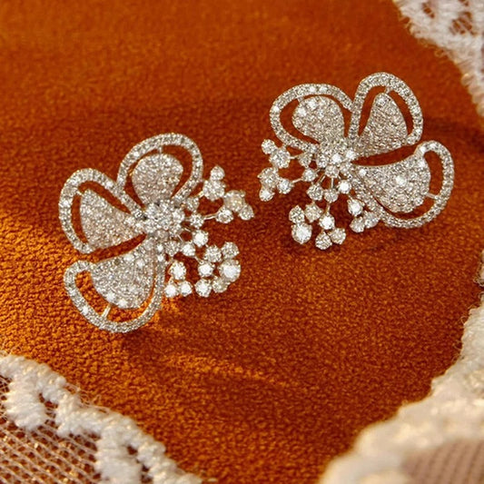 Vintage Silver Sparkling Bloom Earrings-Ariette Jewelry