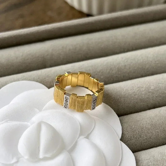 Retro Gold Diamond Geometric Band Adjustable Ring-Ariette Jewelry