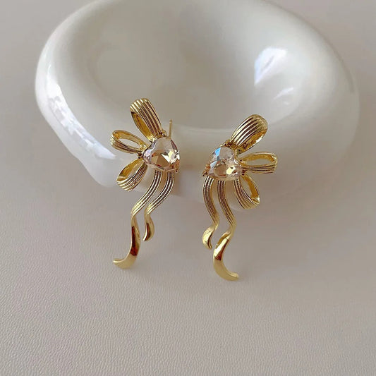 Gold Heart-Shaped Tassel Earrings-Ariette Jewelry