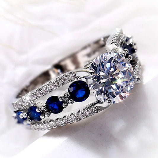 Vintage Silver & Blue Round Gemstone Ring-Ariette Jewelry