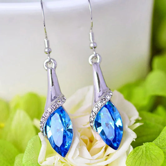 Silver Blue Crystal Dangle Earrings-Ariette Jewelry