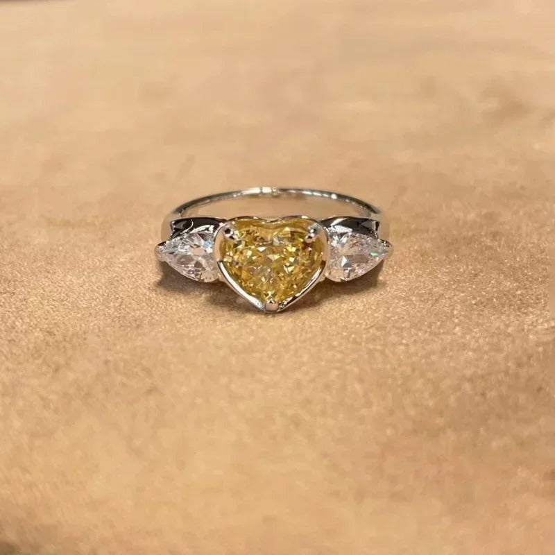 Yellow Heart & White Gemstone Vintage Adjustable Ring-Ariette Jewelry
