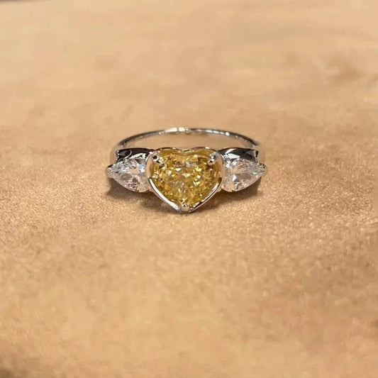 Yellow Heart & White Gemstone Vintage Adjustable Ring-Ariette Jewelry