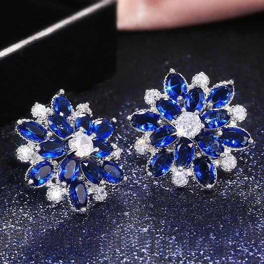 Vintage Blue Flower Silver Earrings-Ariette Jewelry