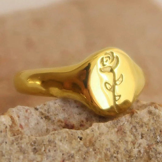 Gold Rose Engraved Ring-Ariette Jewelry