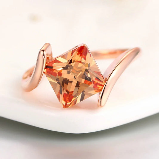 Rose Gold Pyramid-Cut Orange Gem Ring-Ariette Jewelry