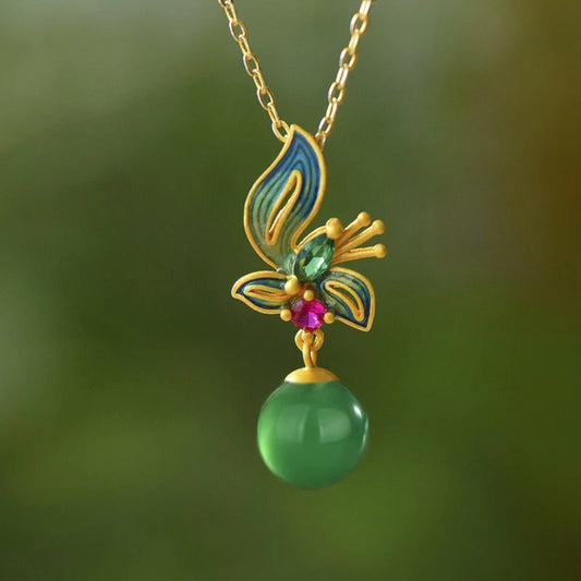 Vintage Gold Butterfly Bloom Crystal Pendant Necklace-Ariette Jewelry