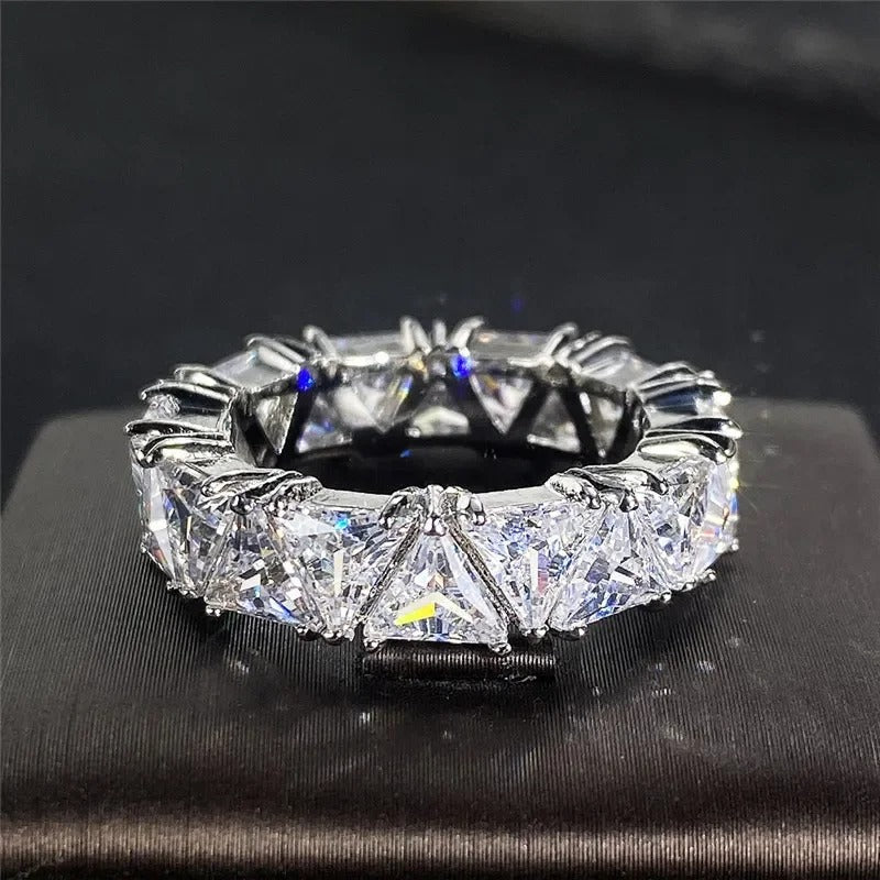 Vintage Silver Triangular Stone Eternity Ring-Ariette Jewelry