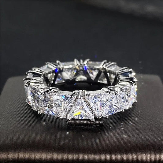 Vintage Silver Triangular Stone Eternity Ring-Ariette Jewelry