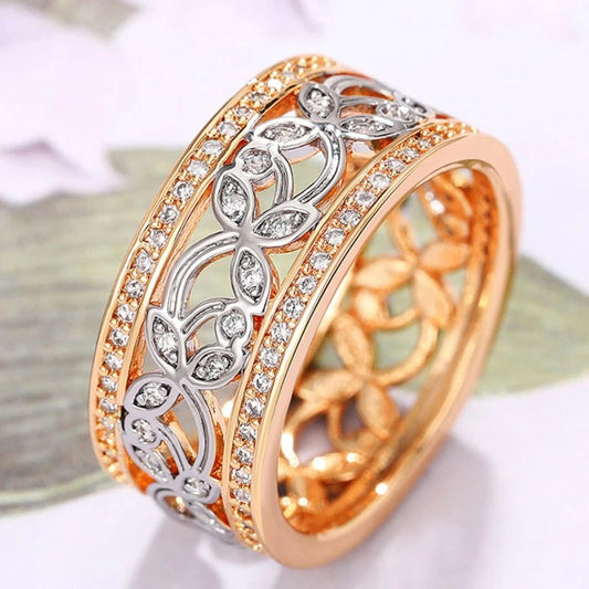 Vintage Rose Gold Floral Crystal Ring-Ariette Jewelry