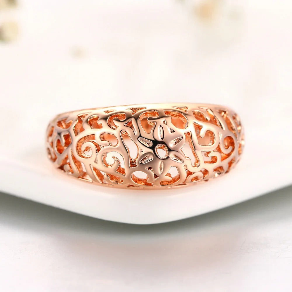 Rose Gold Intricate Floral Pattern Ring-Ariette Jewelry