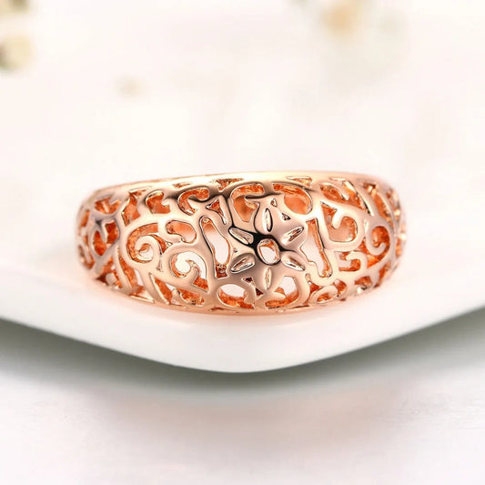 Rose Gold Intricate Floral Pattern Ring-Ariette Jewelry