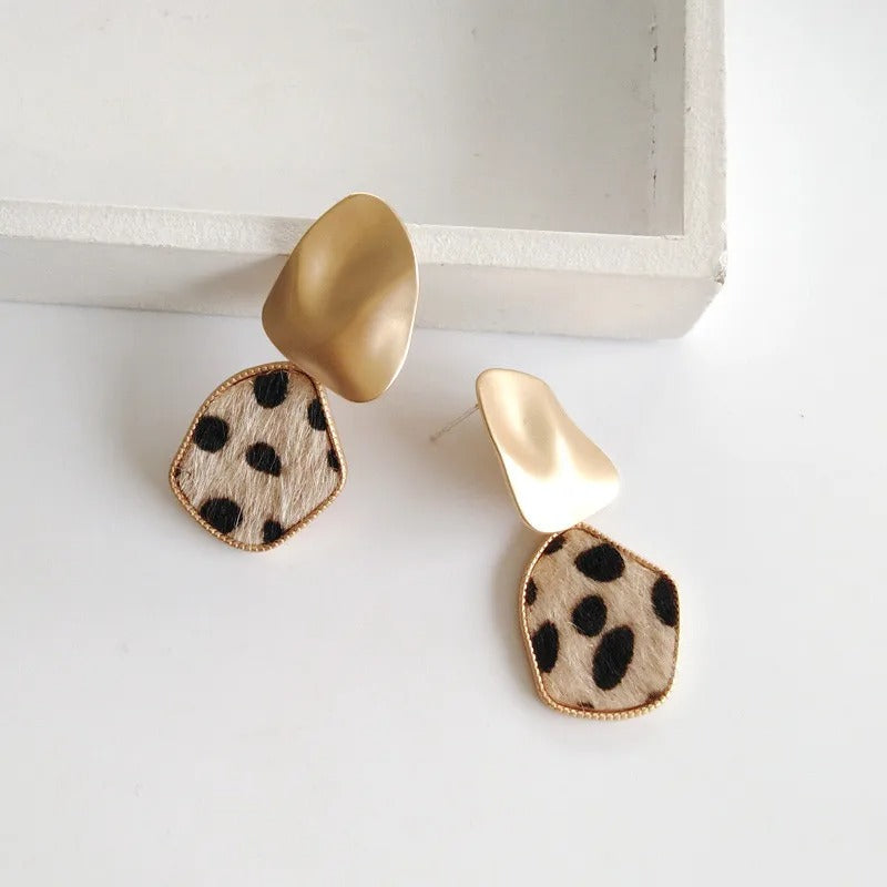 Gold Leopard Abstract Pattern Drop Earrings-Ariette Jewelry