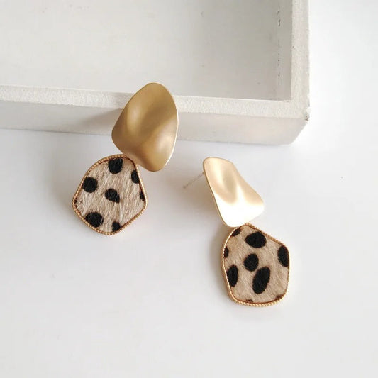 Gold Leopard Abstract Pattern Drop Earrings-Ariette Jewelry