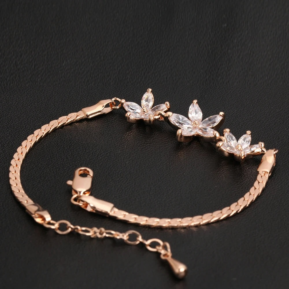 Vintage Rose Gold Floral Crystal Design Bracelet-Ariette Jewelry