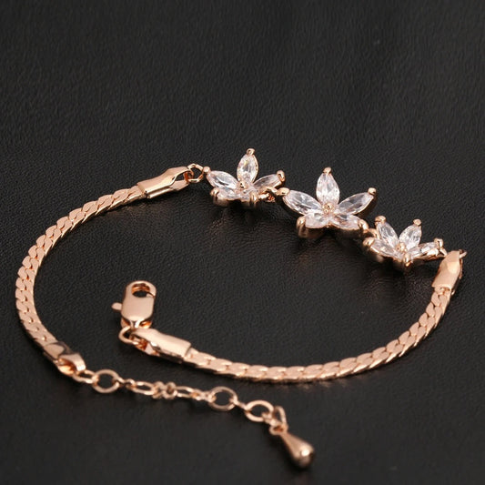 Vintage Rose Gold Floral Crystal Design Bracelet-Ariette Jewelry