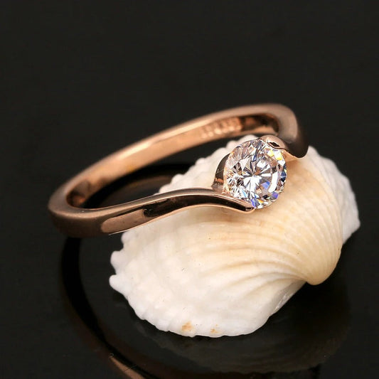 Vintage Rose Gold Solitaire & Round Diamond Ring-Ariette Jewelry