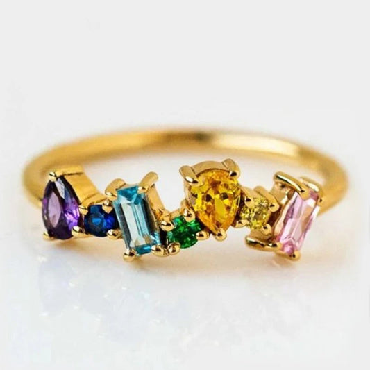 Vintage Gold Rainbow Crystal Ring-Ariette Jewelry