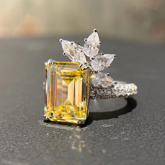 Floral Square Yellow Zirconia Ring-Ariette Jewelry