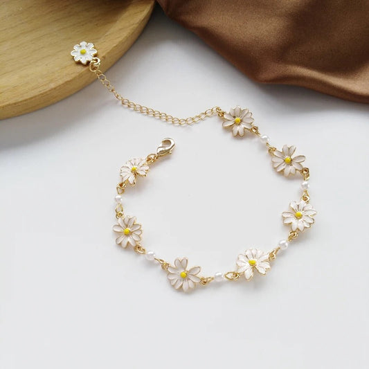 Vintage Pearl Gold White Flower Bracelet-Ariette Jewelry