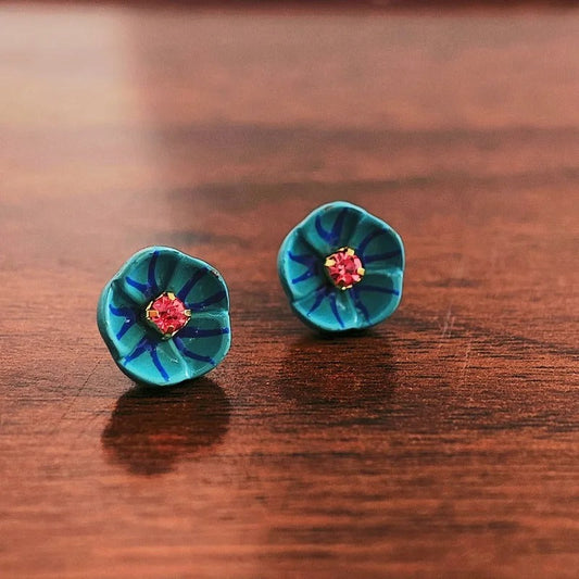 Vintage Blue Flower Stud Earrings-Ariette Jewelry