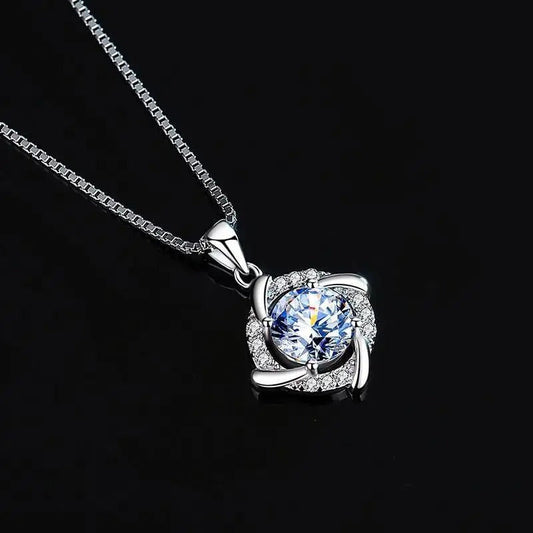 Silver Flower Shaped Crystal Necklace-Ariette Jewelry