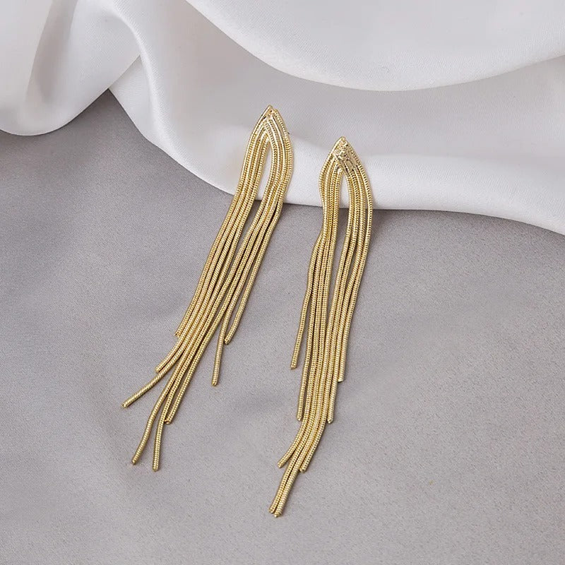 Gold Chain Fringe Delicate Tassel Earrings-Ariette Jewelry