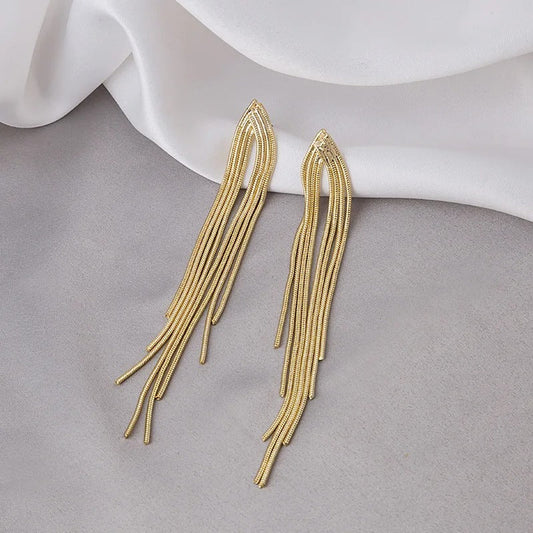 Gold Chain Fringe Delicate Tassel Earrings-Ariette Jewelry