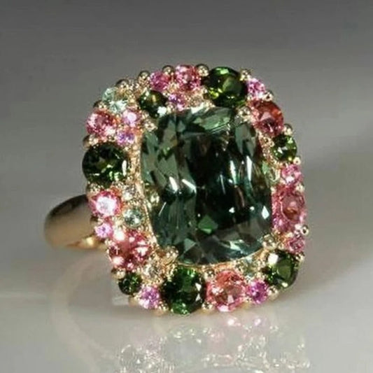Vintage Green & Pink Gold Ring-Ariette Jewelry