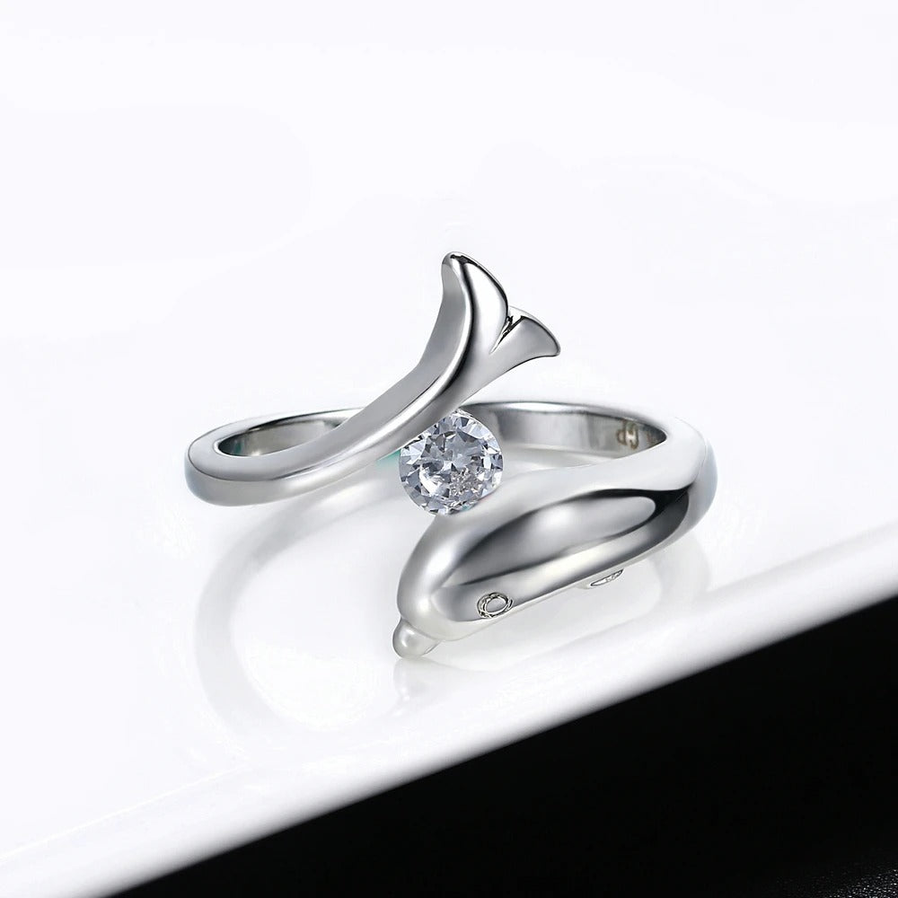 Silver Dolphin Sparkling Centerpiece Ring-Ariette Jewelry