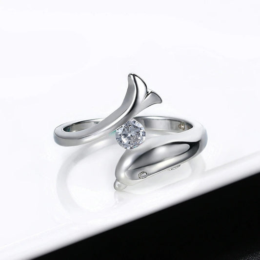Silver Dolphin Sparkling Centerpiece Ring-Ariette Jewelry