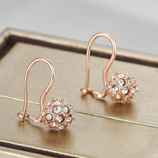 Vintage Rose Gold Crystal-Encrusted Ball Design Earrings-Ariette Jewelry