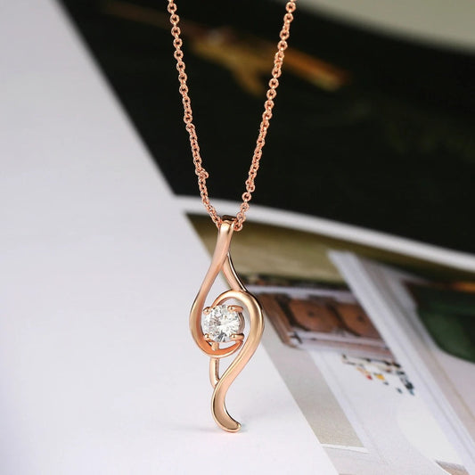 Rose Gold Twisted Shape & Brilliant Crystal Charm Necklace-Ariette Jewelry