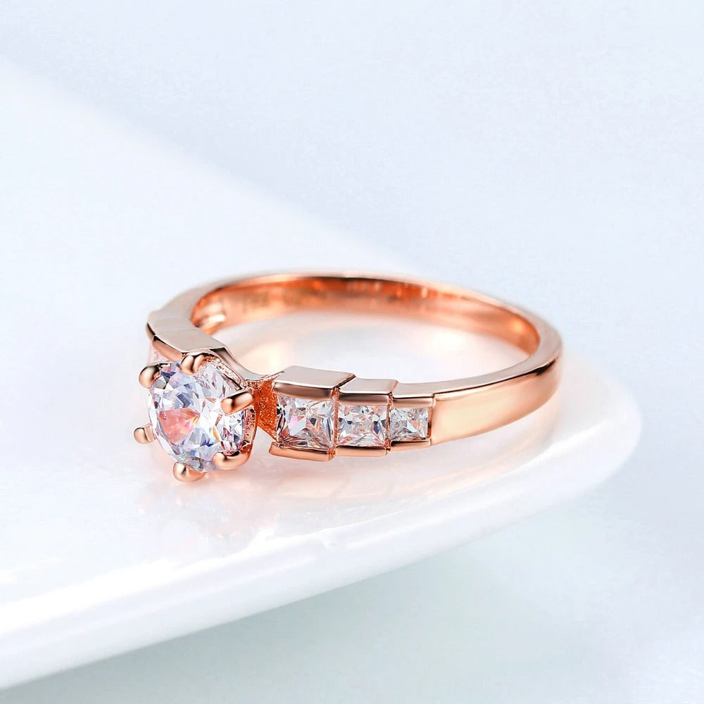 Rose Gold Round Crystal & Paved Square Crystal Ring-Ariette Jewelry
