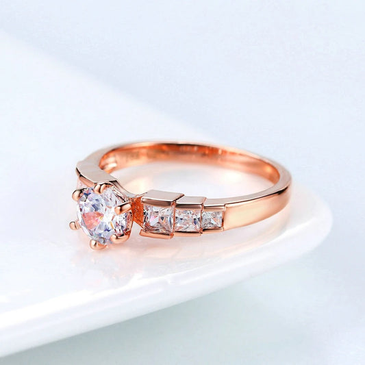 Rose Gold Round Crystal & Paved Square Crystal Ring-Ariette Jewelry