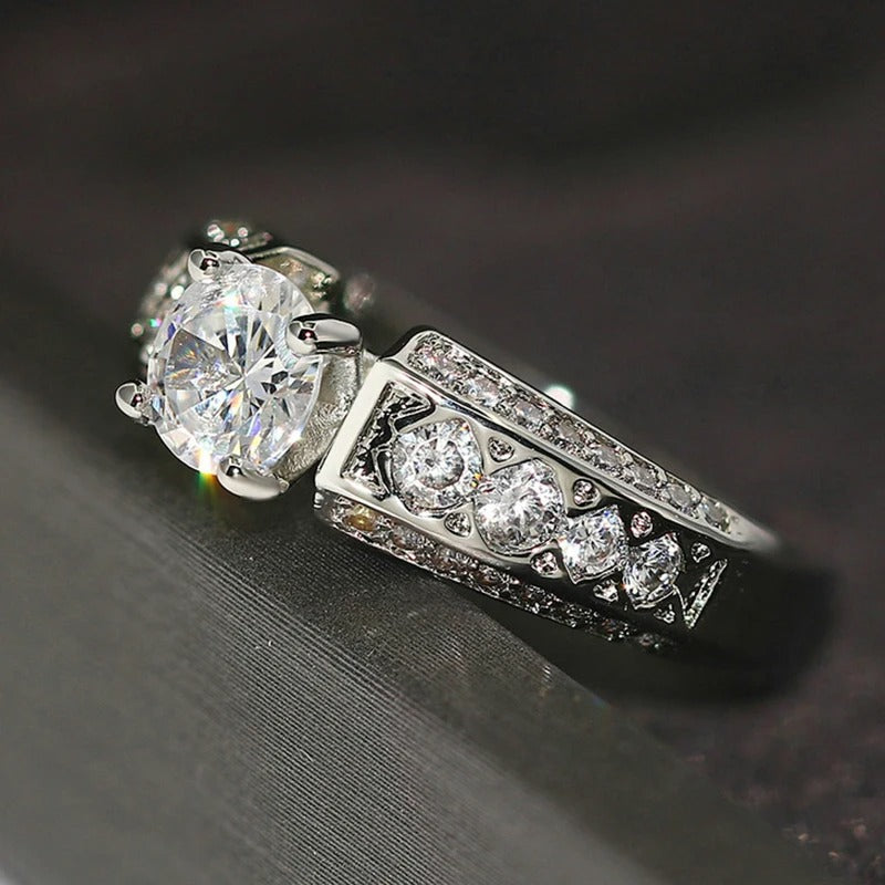 Vintage Silver & Crystal Round Gem Ring-Ariette Jewelry