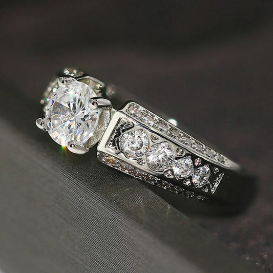 Vintage Silver & Crystal Round Gem Ring-Ariette Jewelry