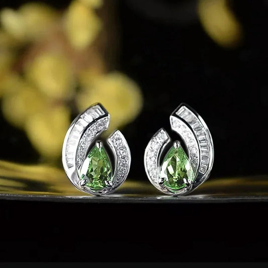 Pear Green Zirconia Stud Earrings-Ariette Jewelry