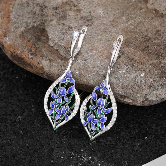 Charming Blue Flowers Drop Earrings-Ariette Jewelry