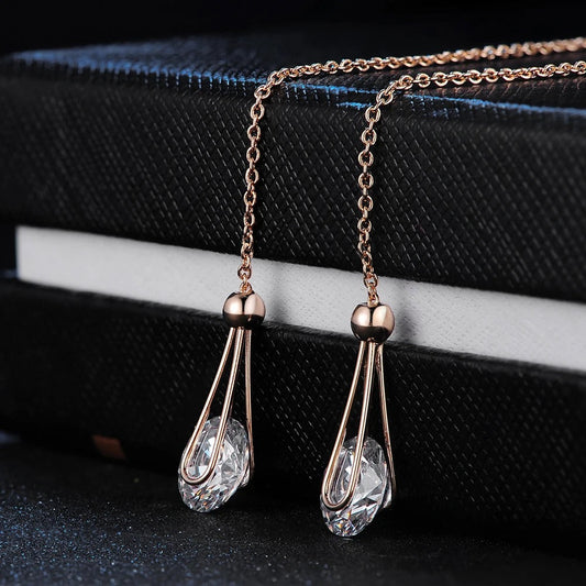 Vintage Rose Gold Crystal Teardrop Earrings-Ariette Jewelry